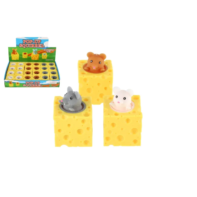 Teddies Myška v syre mačkací antistresový plast 3 farby