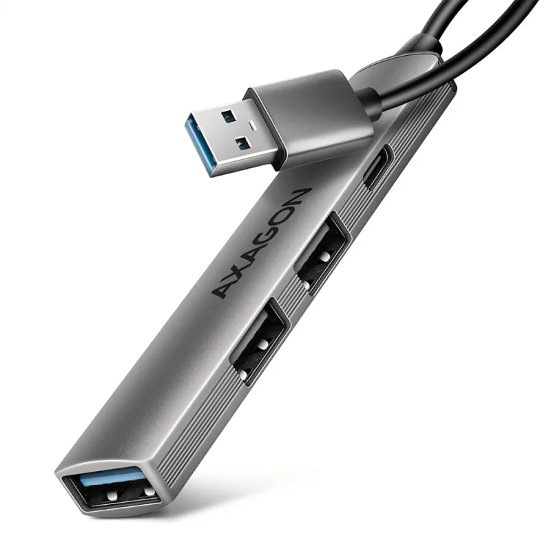 AXAGON HUE-STA, 4x USB ALU STRIP hub, 1x USB-A 5Gbps, 2x USB-A & 1x USB-C 480Mbps, kábel USB-A 12cm
