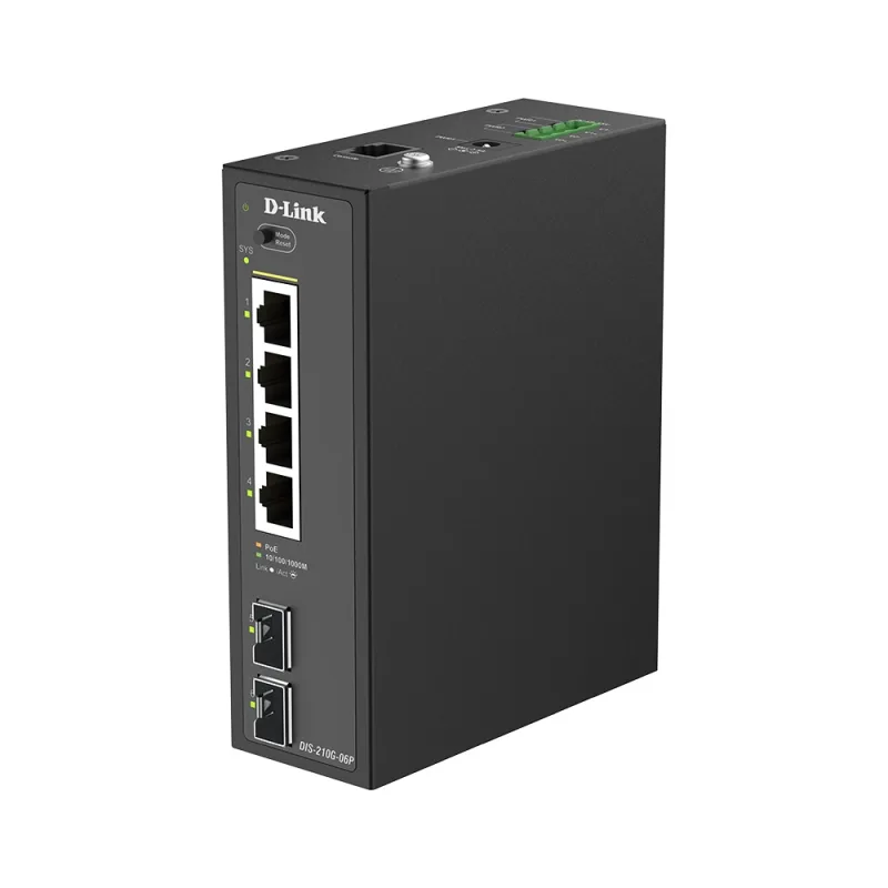 D-Link DIS-210G-06P 6-Port Gigabit Industrial PoE+ Smart Managed Switch with 2 x SFP Ports DIS-210G-06P