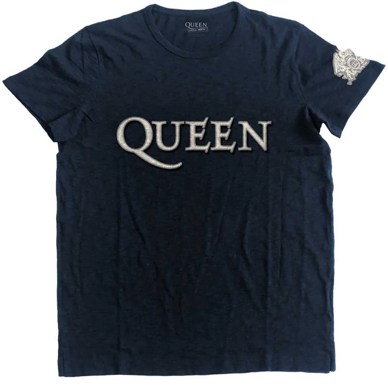 Queen - Logo and Crest Applique (Navy Blue) (Embellished) (tričko)
