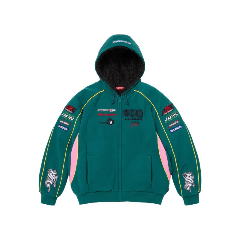 Supreme Racing Lined Zip Up Hooded Sweatshirt Hoodie Dark Teal Green - M