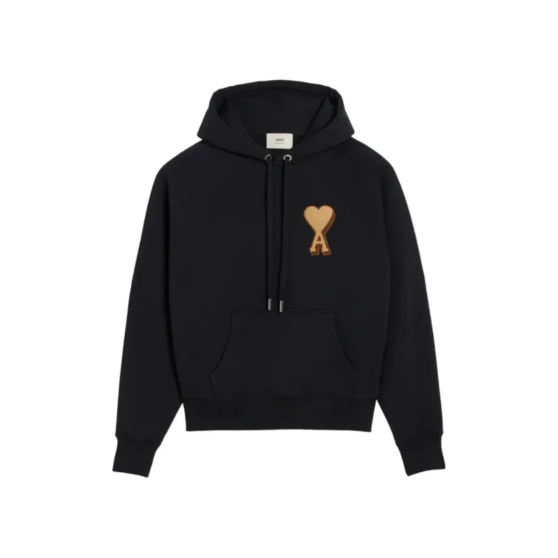 AMI Paris logo embroidered hoodie Black - XL