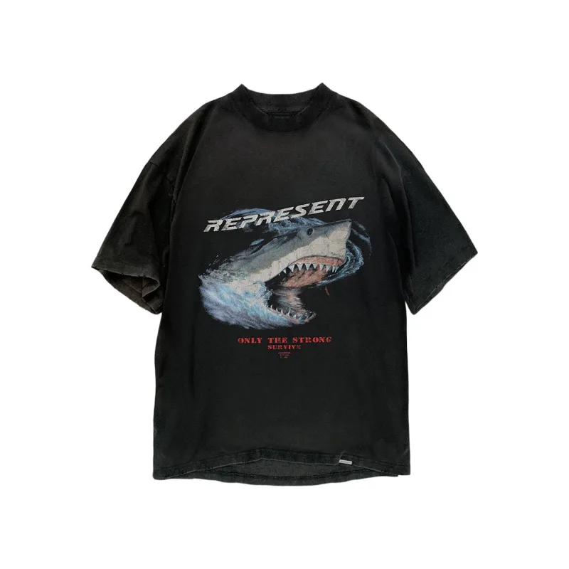 Represent Only The Strong Survive Shark T-Shirt Vintage Black - L