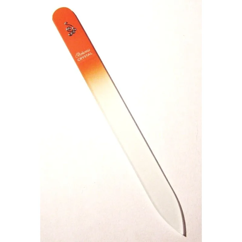BOHEMIA CRYSTAL Sklenený pilník na nechty s potiskom - 140mm - oranžový