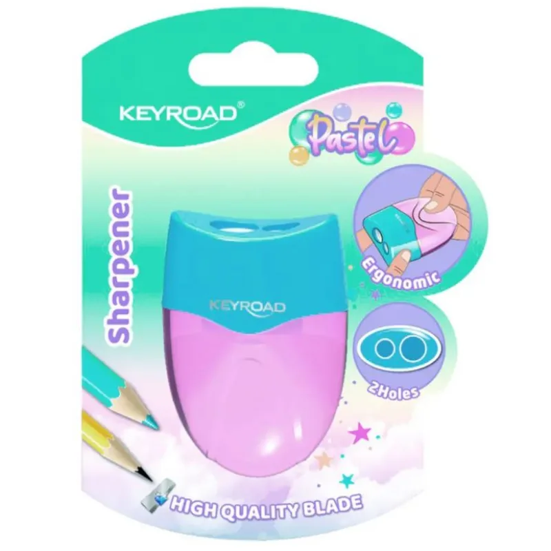 Strúhadlo KEYROAD plastové s dvomi otvormi, blister, mix farieb
