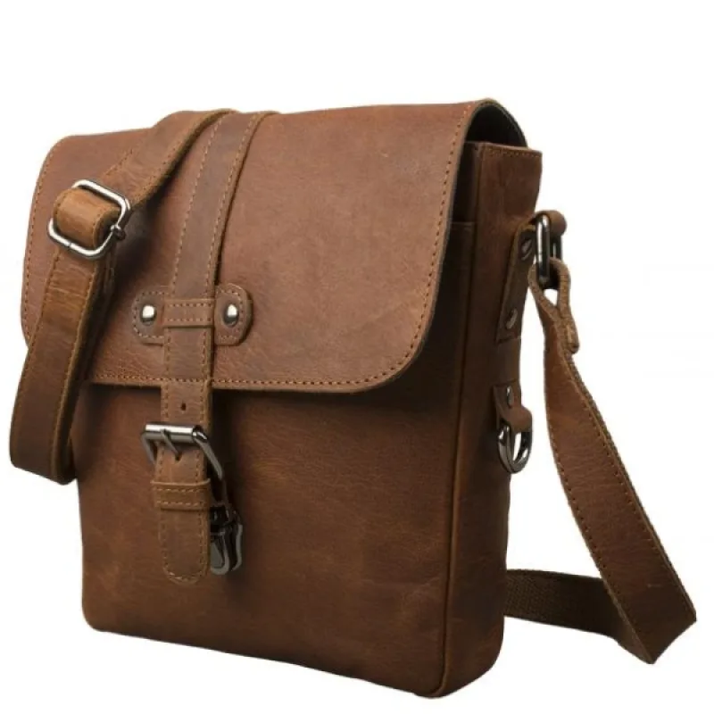 Pánska Kožená Crossbody Taška s chlopňou IMPEX - buffalo pull-up vintage koža 26x25x5cm