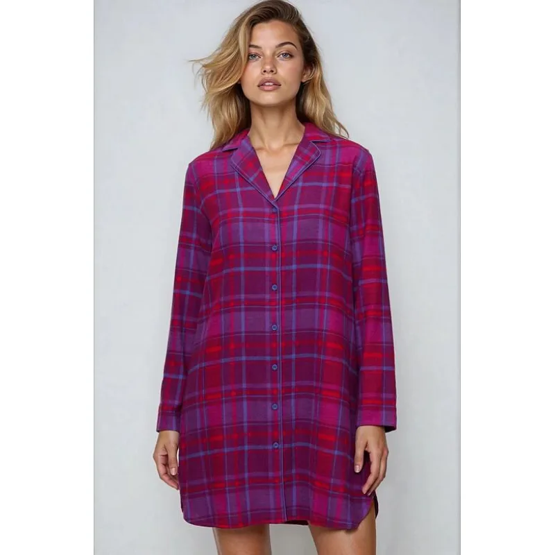 Flanelová nočná košeľa Boyfriend NDW 01 X Checks ružová kockovaná L