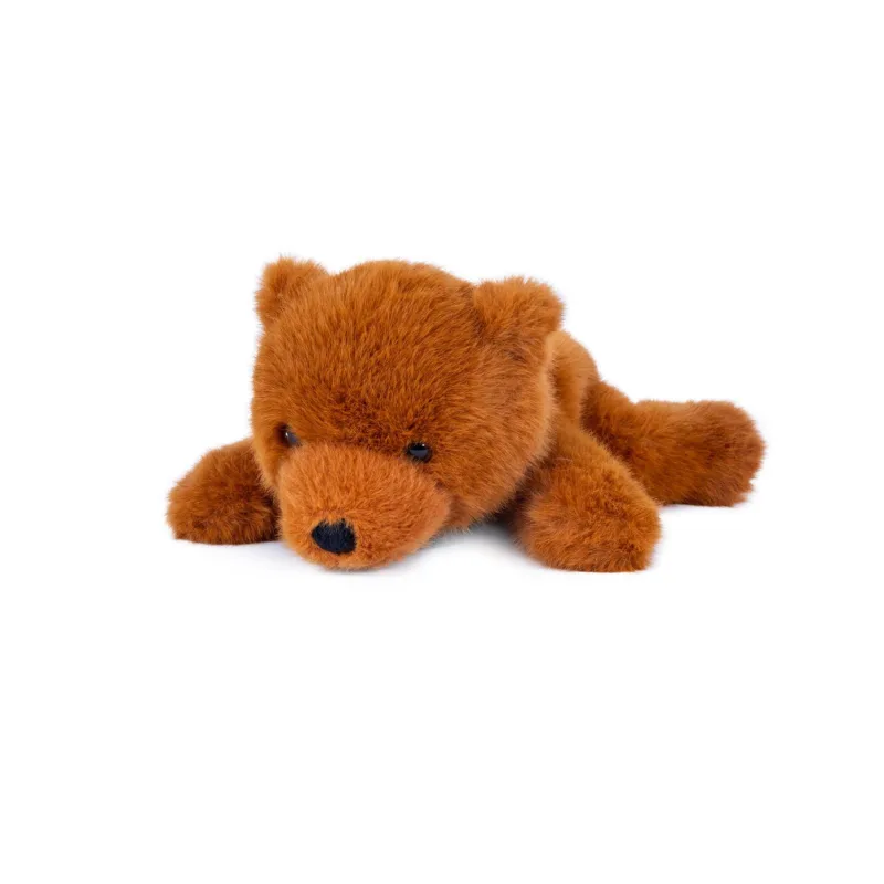 Teddies Medveď ležiaci hnedý plyšový 19x27cm plnený guľôčkami 0m+