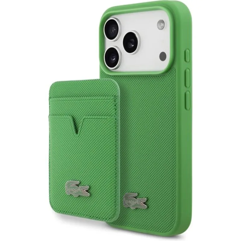 Lacoste Iconic Petit Pique MagSafe kryt + peňaženka iPhone 17 Pro zelený