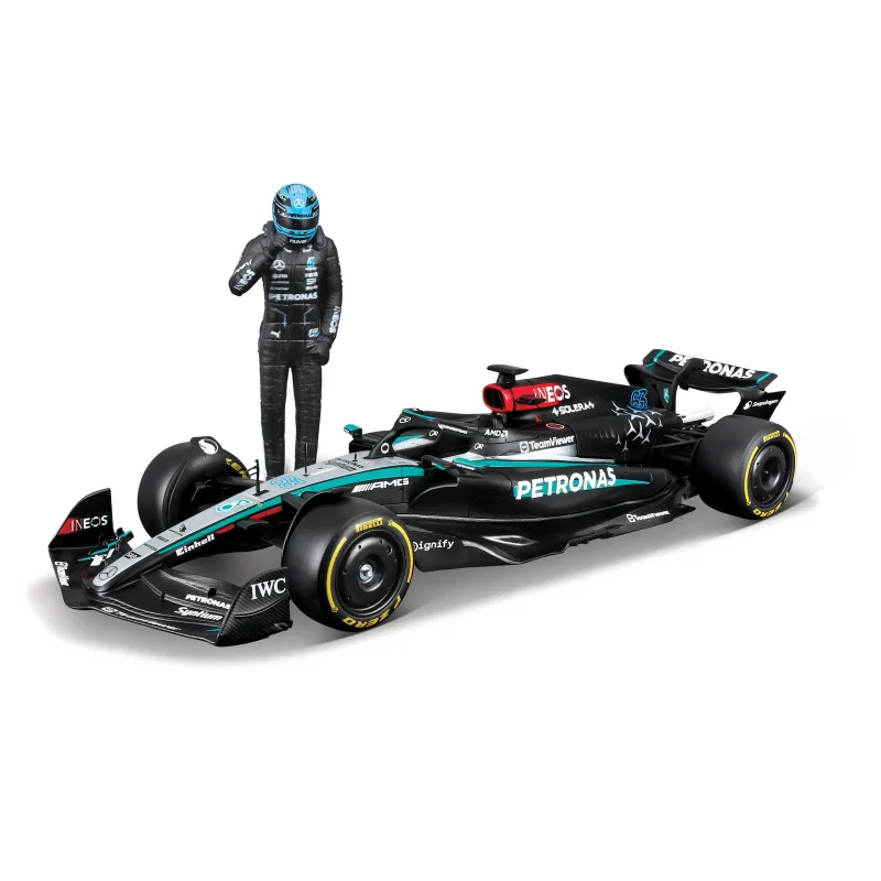 Bburago - RACE F1 s figúrkou jazdca, Mercedes-AMG Petronas W15 (2024), #63 George Russell, 1:24