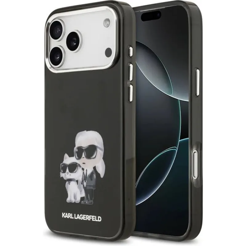 Karl Lagerfeld IML Aquarelle Karl and Choupette kryt iPhone 17 Pro Max čierny
