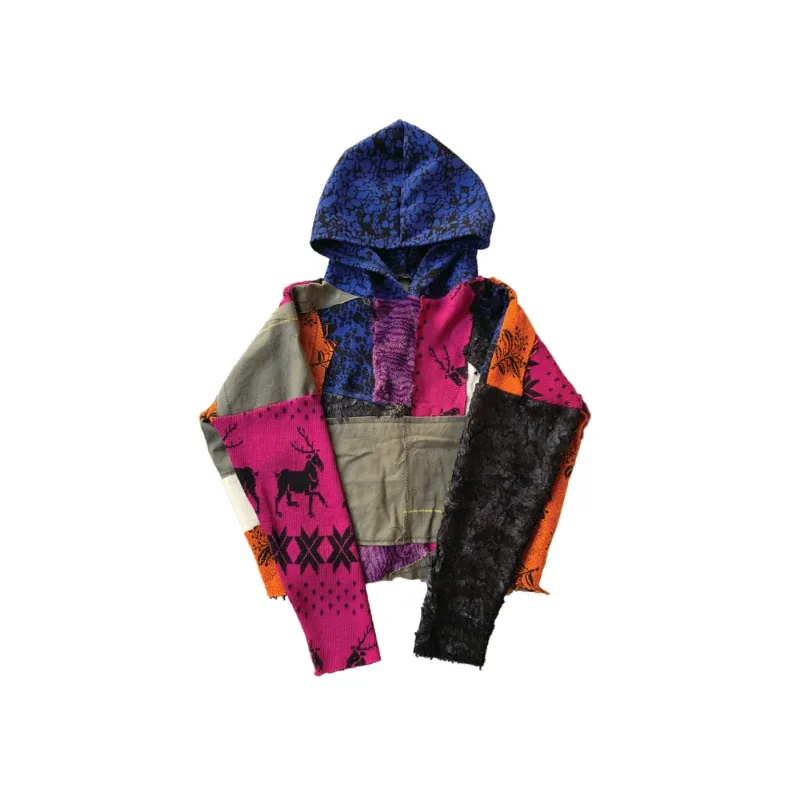 Mach Designs Scrap Fabric Hoodie Pink Blue Grey - M