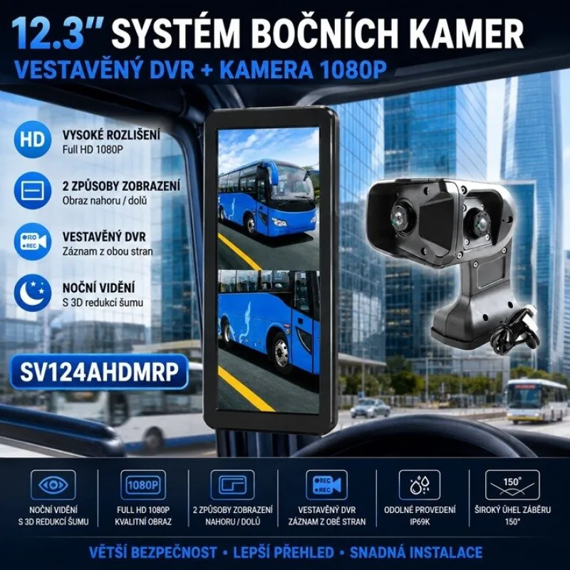 AHD kamerový set s monitorem 12,3", dvojitá kamera na rameni, DVR, pravá strana sv124AHDMRP