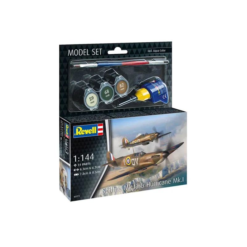 Revell ModelSet lietadlo 63771 - Spitfire Mk.Ia & Hurricane Mk.I (1:144)