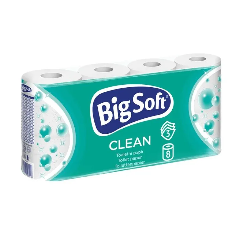 BigSoft Clean toaletný papier 3-vrstvový 8 ks, 150 útržkov
