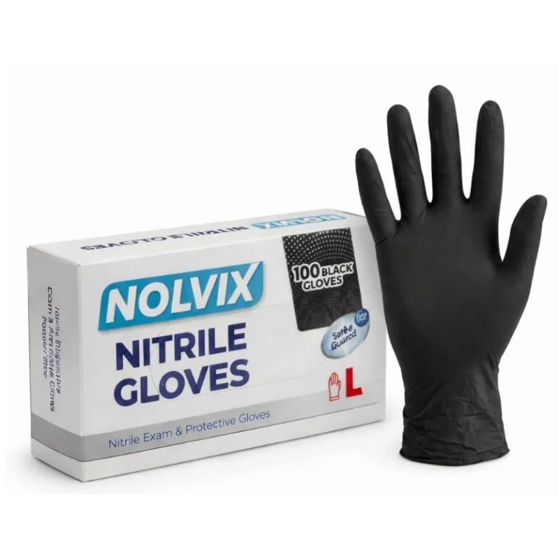 Nolvix Nitrilové jednorazové rukavice čierne L, 100ks