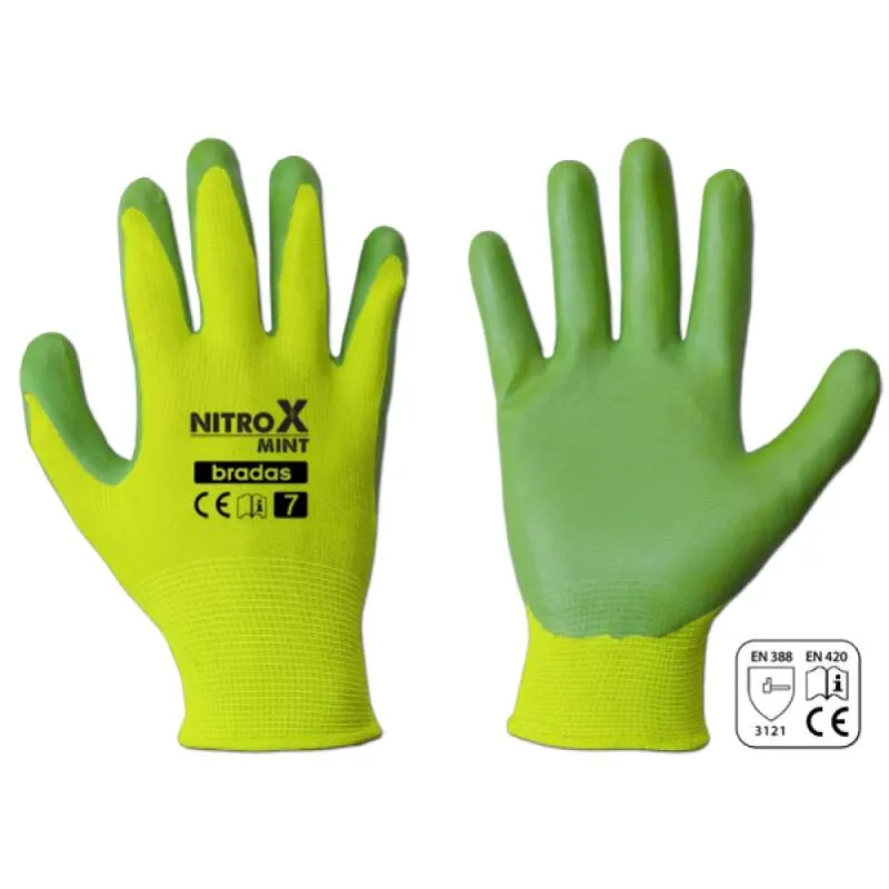 Pracovné rukavice Bradas NITROX MINT – nitrilové, veľkosť 8