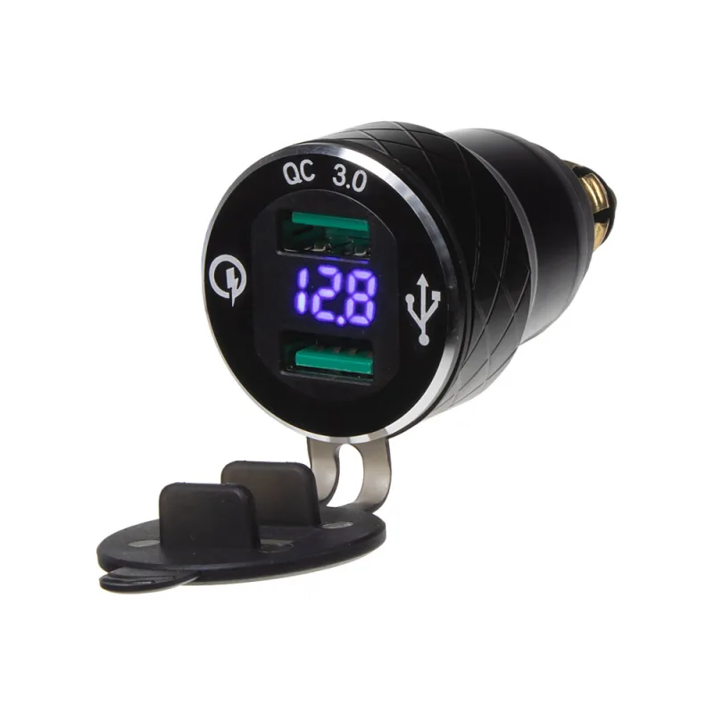 2x USB nabíječka s voltmetrem, do zásuvky DIN, QC 3.0 34579