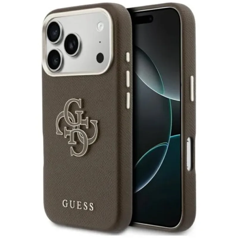 Guess PU Resin Logo kryt iPhone 17 Pro hnedý 57983128946