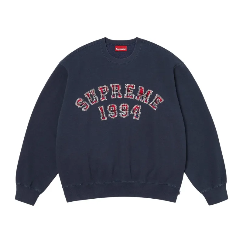 Supreme Plaid Arc Crewneck Navy Blue - L