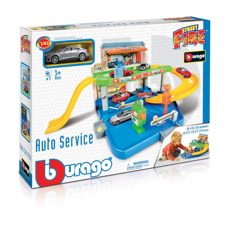 Bburago - STREET FIRE, Garáž s autoservisom + autíčko, 1:43