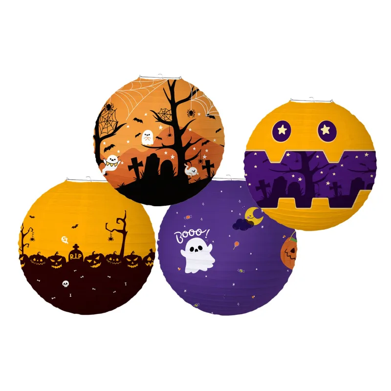 Teddies Lampión guľa Halloween papier priemer 30cm (bez paličky) 4 druhy karneval