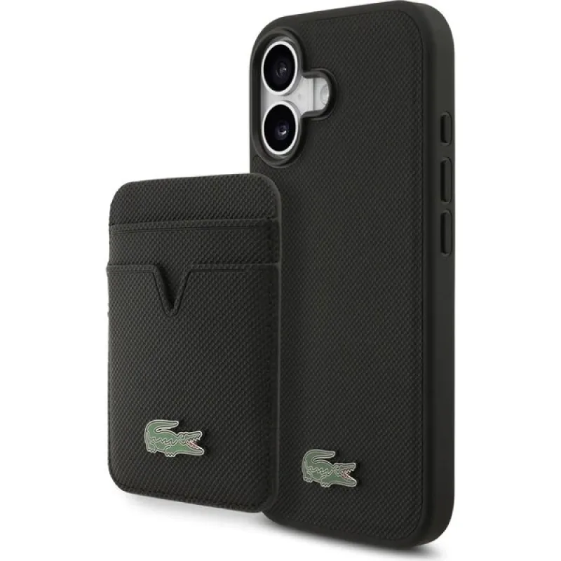 Lacoste Iconic Petit Pique MagSafe kryt + peňaženka iPhone 17 čierny