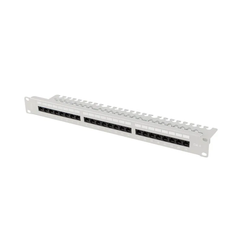 LANBERG PATCH PANEL 24 PORTŮ 1U 19" CAT.6 UTP S POLICÍ ŠEDÝ PPU6-1124-S