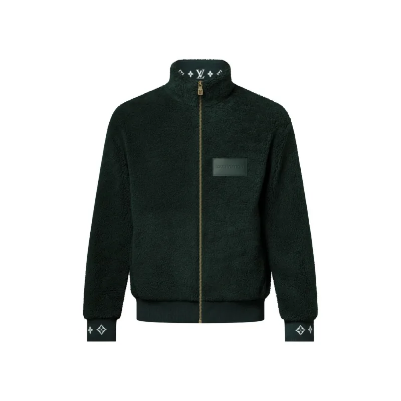 Louis Vuitton Leather Patch Fleece Jacket Green - XL