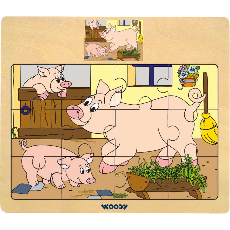 Woody Puzzle na doske "Mašinka" - zvieratá s mláďatami