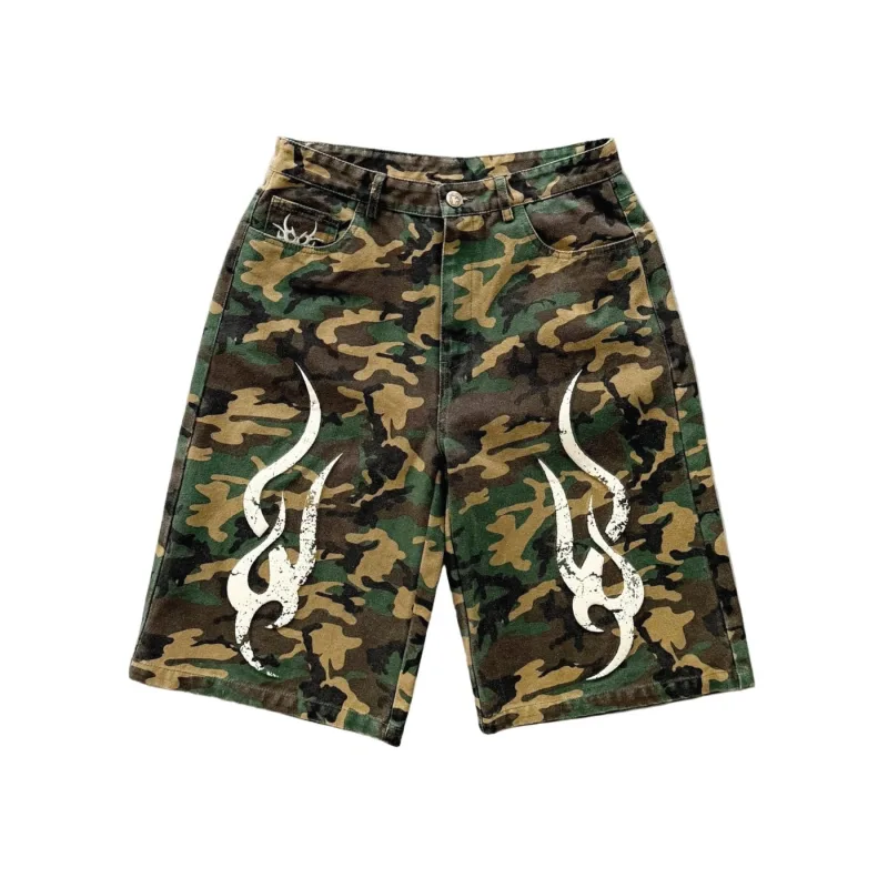 Chew Forever 3D Tribal 5 Pocket Canvas Denim Jorts Shorts Camo Green - L