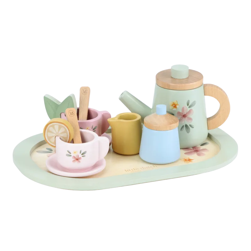 Little Dutch Čajový set drevený s kvetinovou potlačou