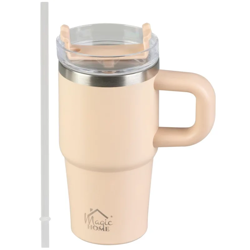 Termohrnček MagicHome, na kávu/čaj, 550 ml, so slamkou, nerez