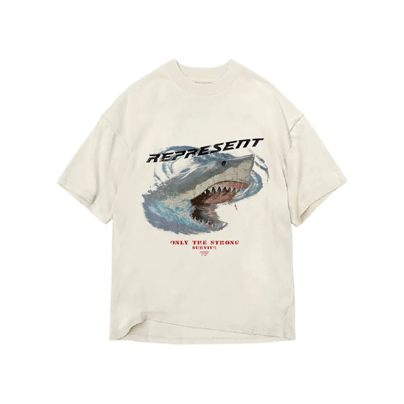 Represent Only The Strong Survive Shark T-Shirt Vintage White - XL