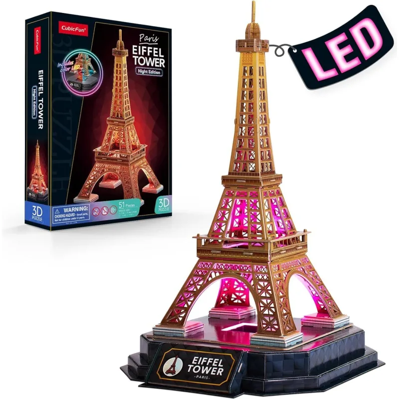 CubicFun Svietiace 3D puzzle Nočná edícia: Eiffelova veža 51 dielikov