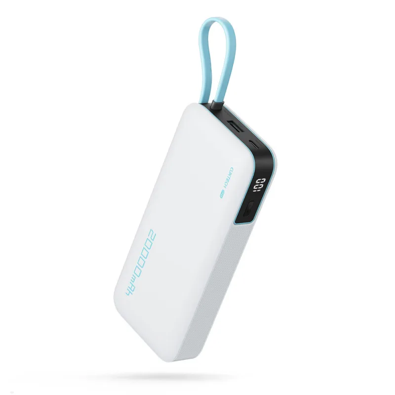 Powerbanka Cuktech CUKP200NGLLG 55W 20000mAh so vstavaným káblom USB-C – biela