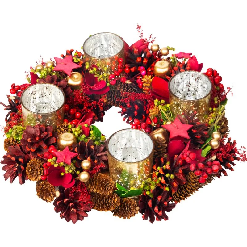 Veniec MagicHome Vianoce, adventný, červený, 30x30x8 cm
