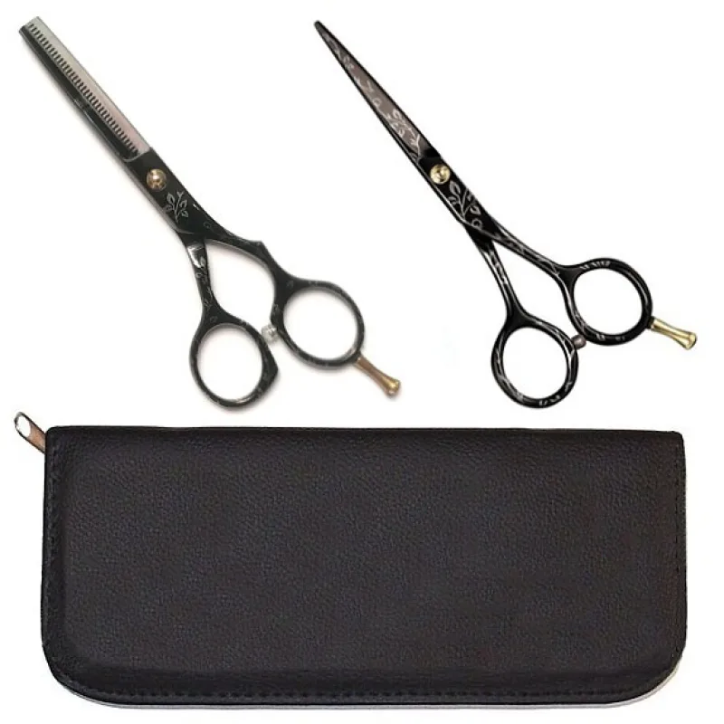 PRO FEEL JAPAN SET Pink + Black Flowers - sada profesionálnych 5,5´ kaderníckych nožníc
