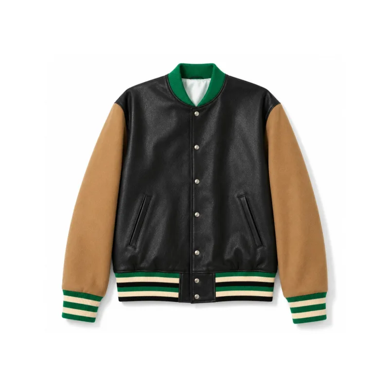 Gucci Leather Bomber Jacket Black Brown - M