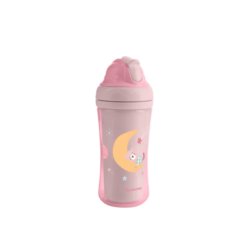 KikkaBoo Hrnček so silikónovou slamkou 220ml 8m+ Moony me Pink