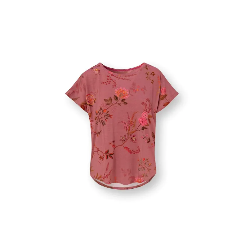 Pip Studio Tatum triko s krátkým rukávem Bodhi Flower, tmavě růžové