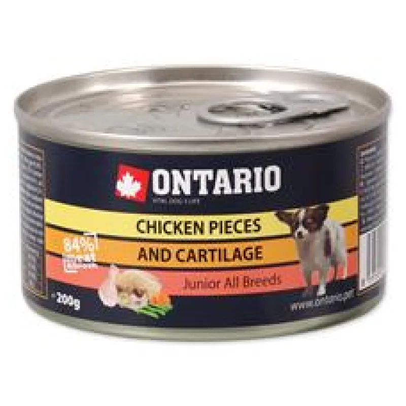 Konzerva ONTARIO Junior Chicken Pieces + Cartilage 200g - exp. 05/26 - 6ks skladem