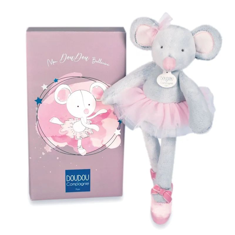 Doudou et Compagnie Paris Doudou Darčeková sada - Plyšová hračka myška šedá balerína 30 cm