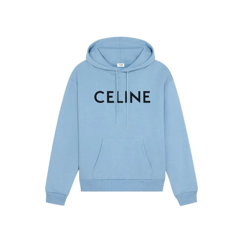 Celine Loose Cotton Fleece Hoodie Washed Blue - L