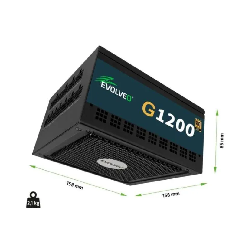 EVOLVEO G1200 zdroj 1200W, 80+ GOLD, ATX 3.1, aPFC, 140 mm ventilátor, záruka 3 roky, černý (G1200-BK)