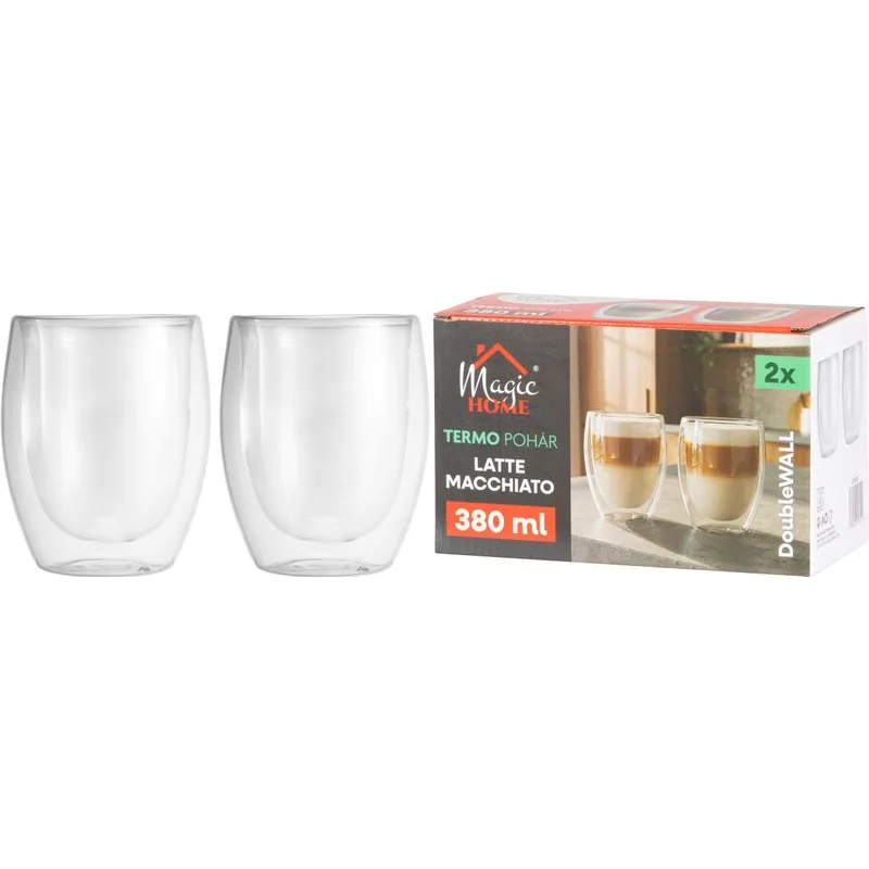 Pohár MagicHome na kávu/čaj, termo s dvojitou stenou, 380 ml, bal. 2 ks