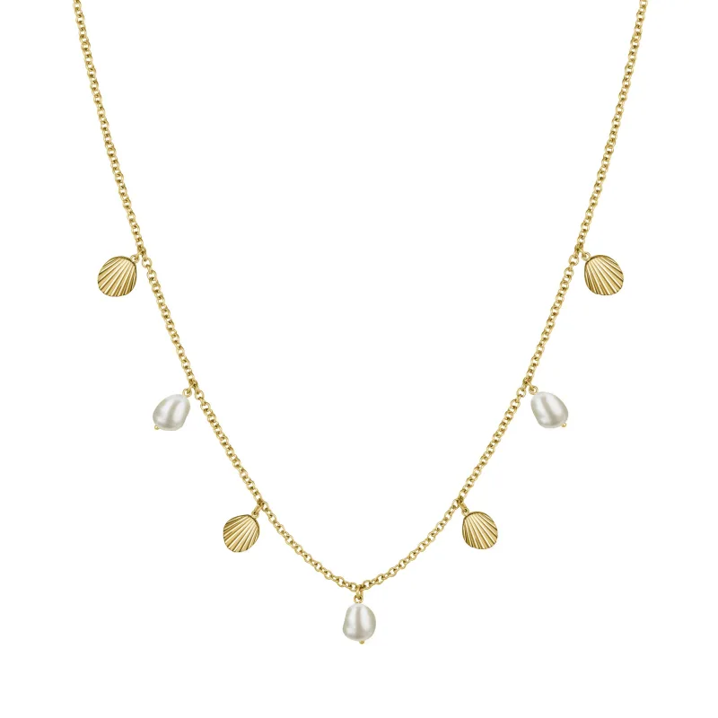 Náhrdelník Rosefield s viacerými mušľami a perlami Zlatý JMSPNG-J161