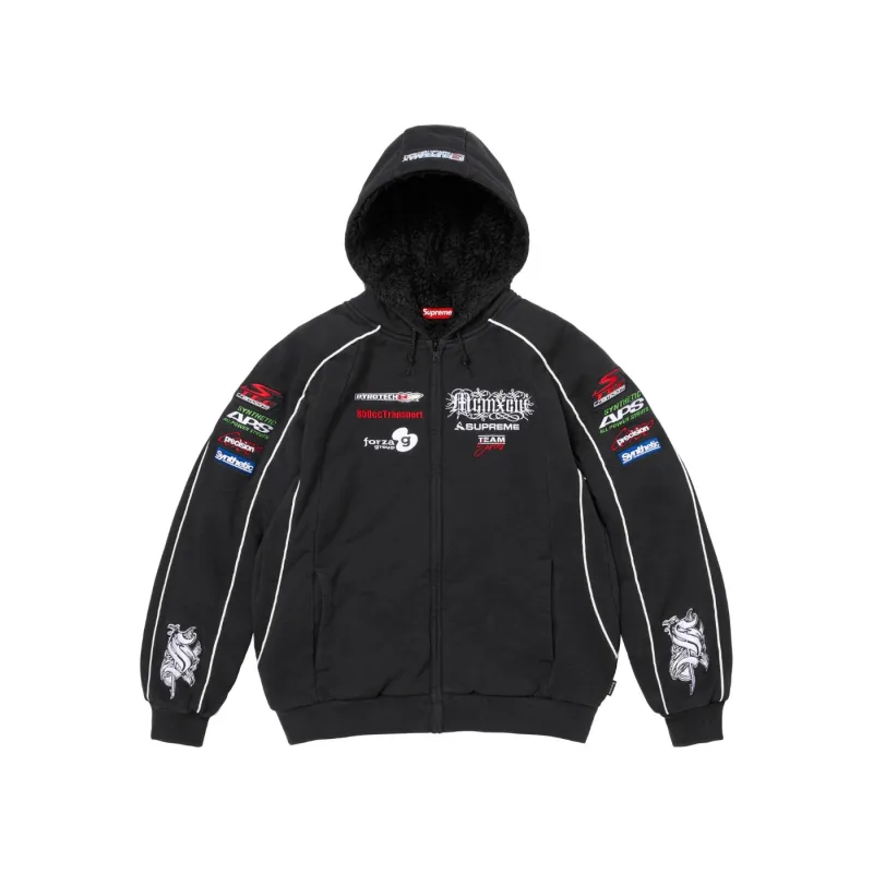 Supreme Racing Lined Zip Up Hooded Sweatshirt Hoodie Black - L