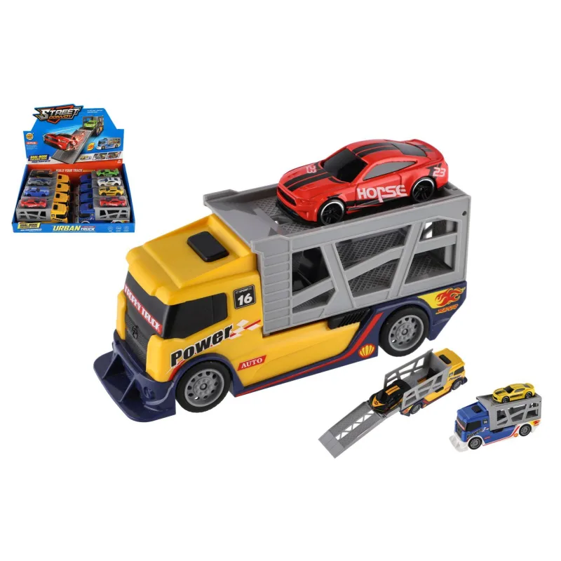 Teddies Auto kamión prepravník + auto plast 15cm na voľný chod 2 farby