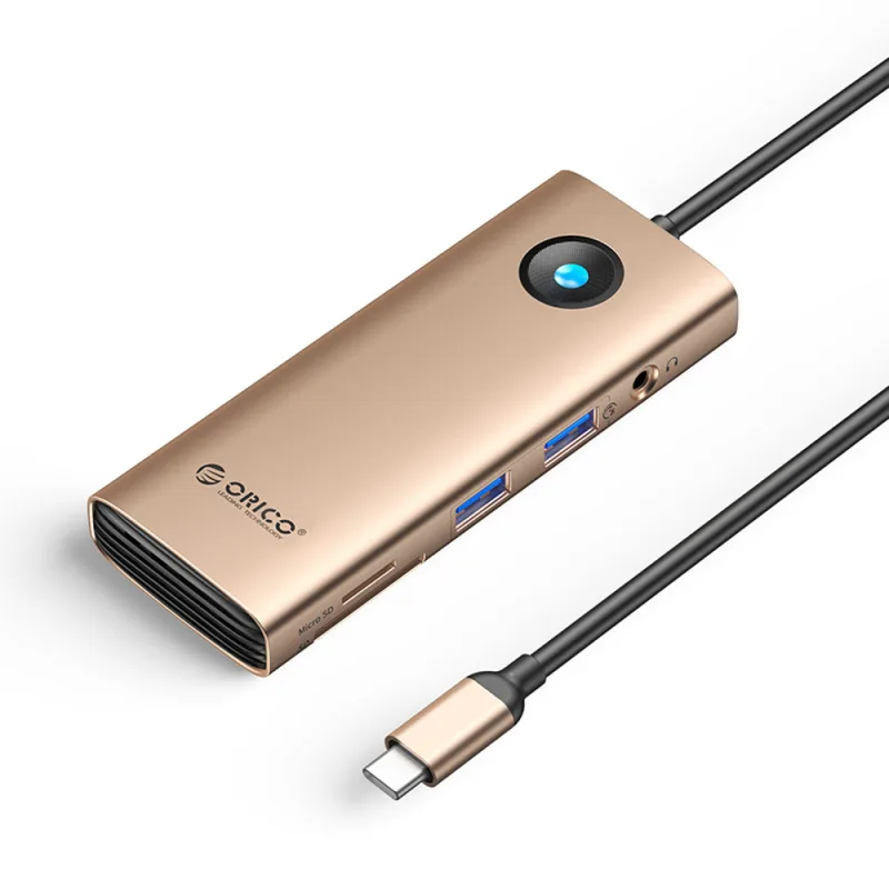 Orico PW11 8v1 USB-C dokovacia stanica 2x USB-A 3.0 1x USB-C PD 100W 1x HDMI 4K 60Hz 1x microSD/SD 1x RJ45 Gigabit Ethernet 1x Audio 3,5 mm - Rose Gol